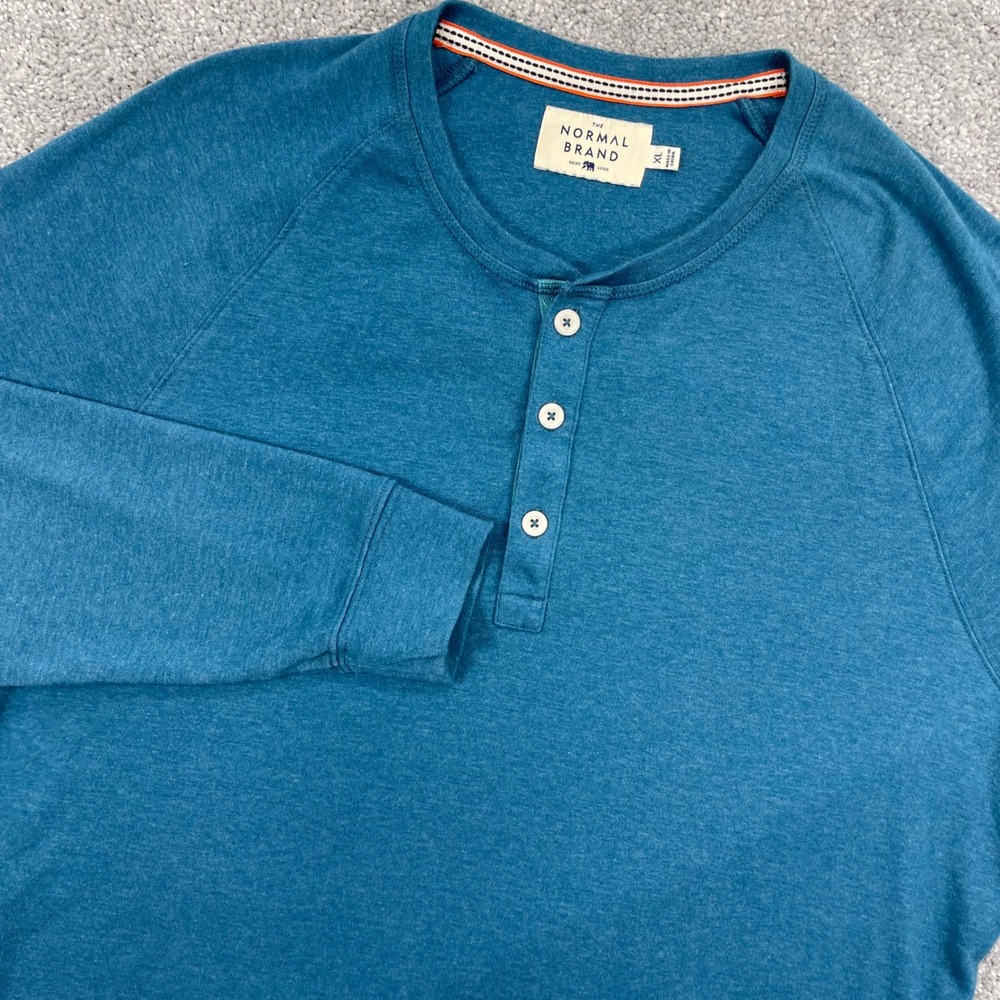 The Normal Brand Shirt Mens XL Henley Long Sleeve Raglan Teal Blue Heather